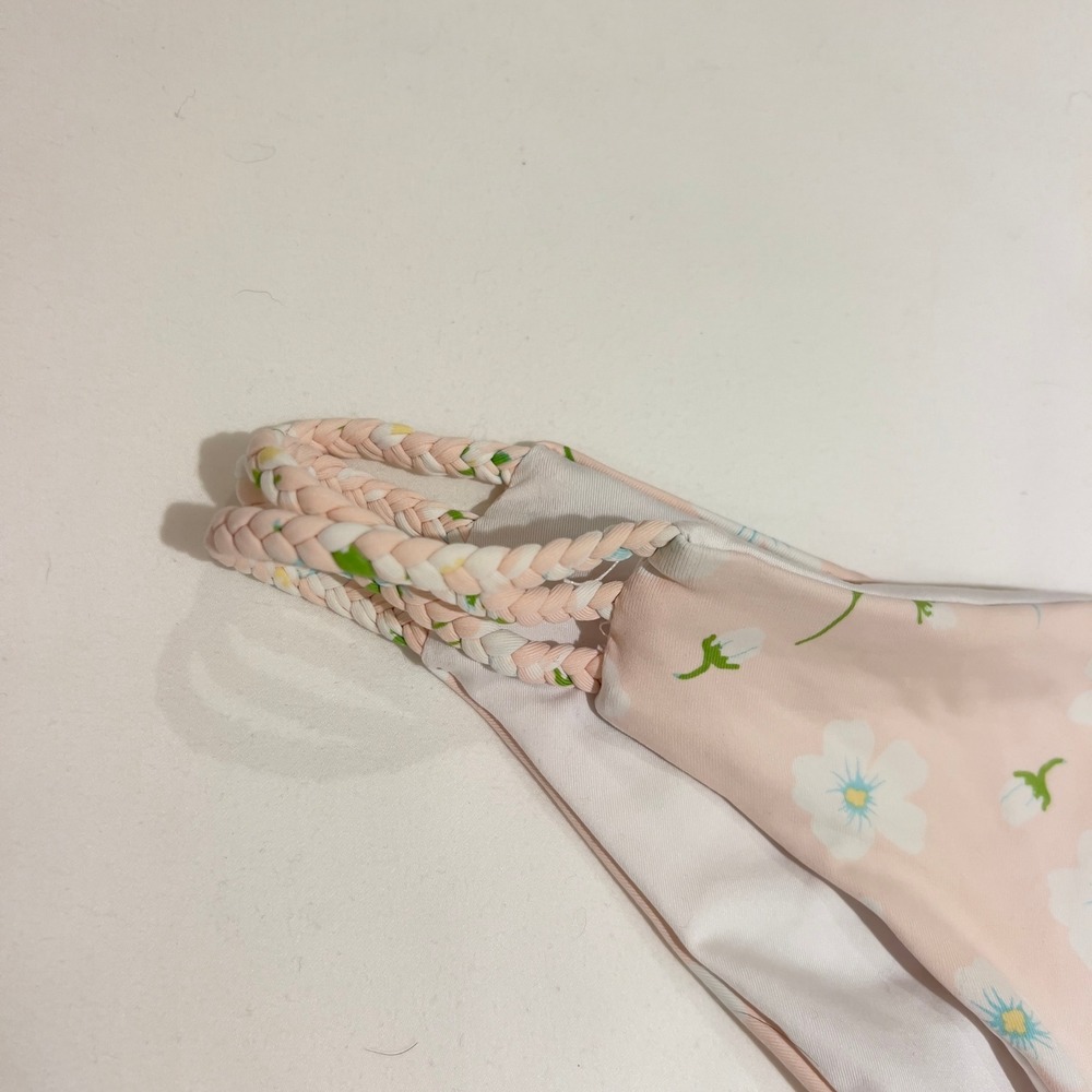Frankie's Bikinis Peach Pink Floral Braided Side Bikini Bottoms Cheeky Low Rise - Picture 2 of 4